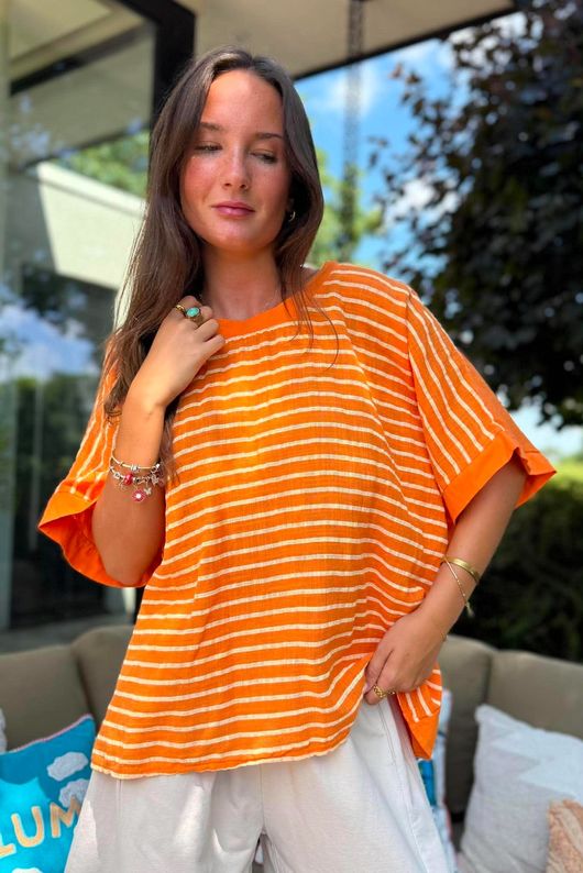 Below Deck Cheesecloth Stripe Tee Aperol